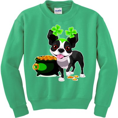 Cute Boston Terrier Shamrock St. Patrick's Day Kids Sweatshirt