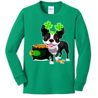 Cute Boston Terrier Shamrock St. Patrick's Day Kids Long Sleeve Shirt