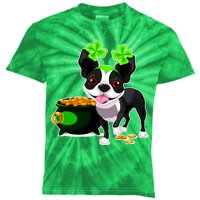 Cute Boston Terrier Shamrock St. Patrick's Day Kids Tie-Dye T-Shirt