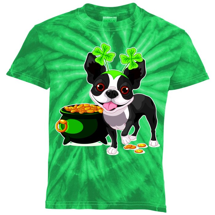 Cute Boston Terrier Shamrock St. Patrick's Day Kids Tie-Dye T-Shirt