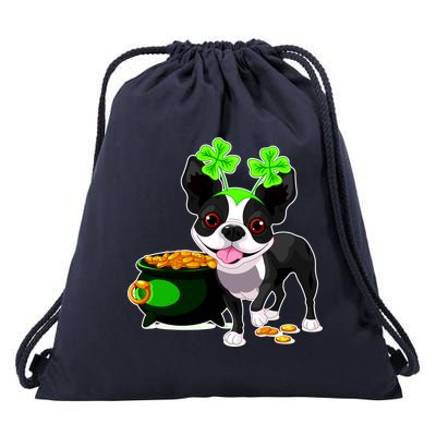 Cute Boston Terrier Shamrock St. Patrick's Day Drawstring Bag