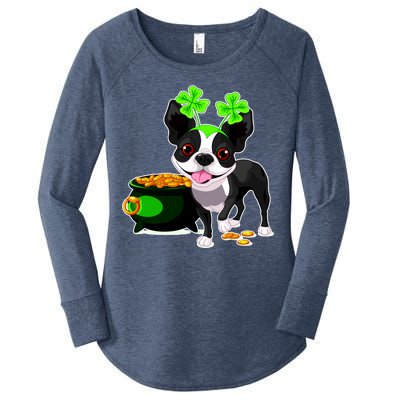 Cute Boston Terrier Shamrock St. Patrick's Day Women's Perfect Tri Tunic Long Sleeve Shirt