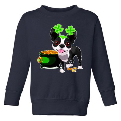 Cute Boston Terrier Shamrock St. Patrick's Day Toddler Sweatshirt