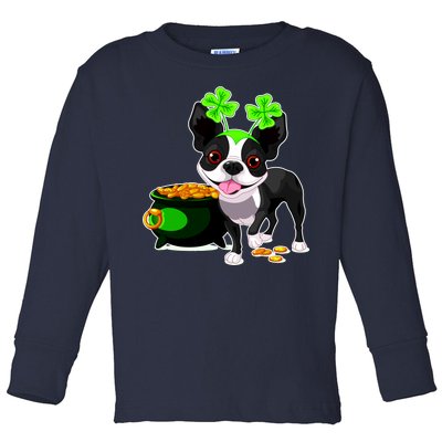 Cute Boston Terrier Shamrock St. Patrick's Day Toddler Long Sleeve Shirt