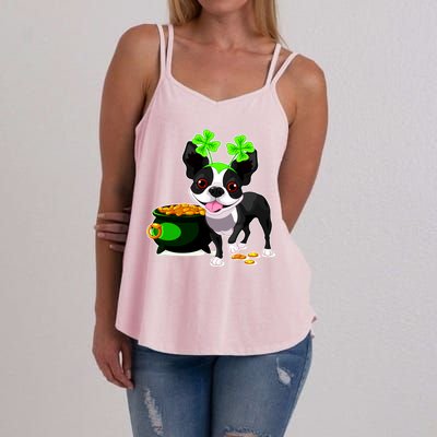 Cute Boston Terrier Shamrock St. Patrick's Day Women's Strappy Tank