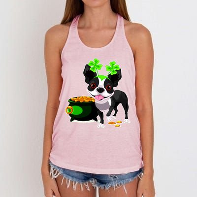 Cute Boston Terrier Shamrock St. Patrick's Day Women's Knotted Racerback Tank