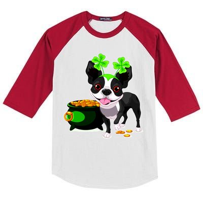 Cute Boston Terrier Shamrock St. Patrick's Day Kids Colorblock Raglan Jersey