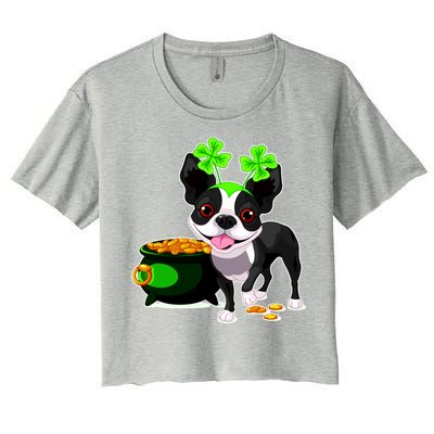 Cute Boston Terrier Shamrock St. Patrick's Day Women's Crop Top Tee