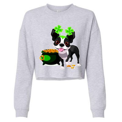 Cute Boston Terrier Shamrock St. Patrick's Day Cropped Pullover Crew