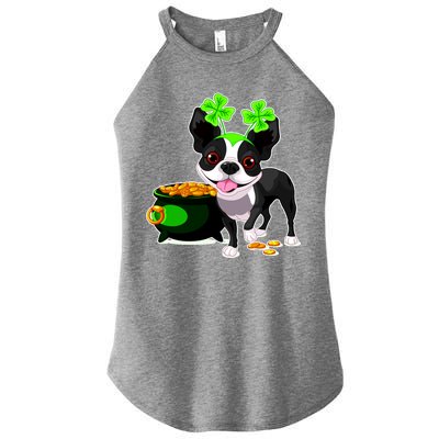 Cute Boston Terrier Shamrock St. Patrick's Day Women's Perfect Tri Rocker Tank