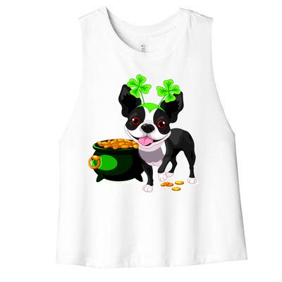 Cute Boston Terrier Shamrock St. Patrick's Day Women's Racerback Cropped Tank