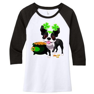 Cute Boston Terrier Shamrock St. Patrick's Day Women's Tri-Blend 3/4-Sleeve Raglan Shirt