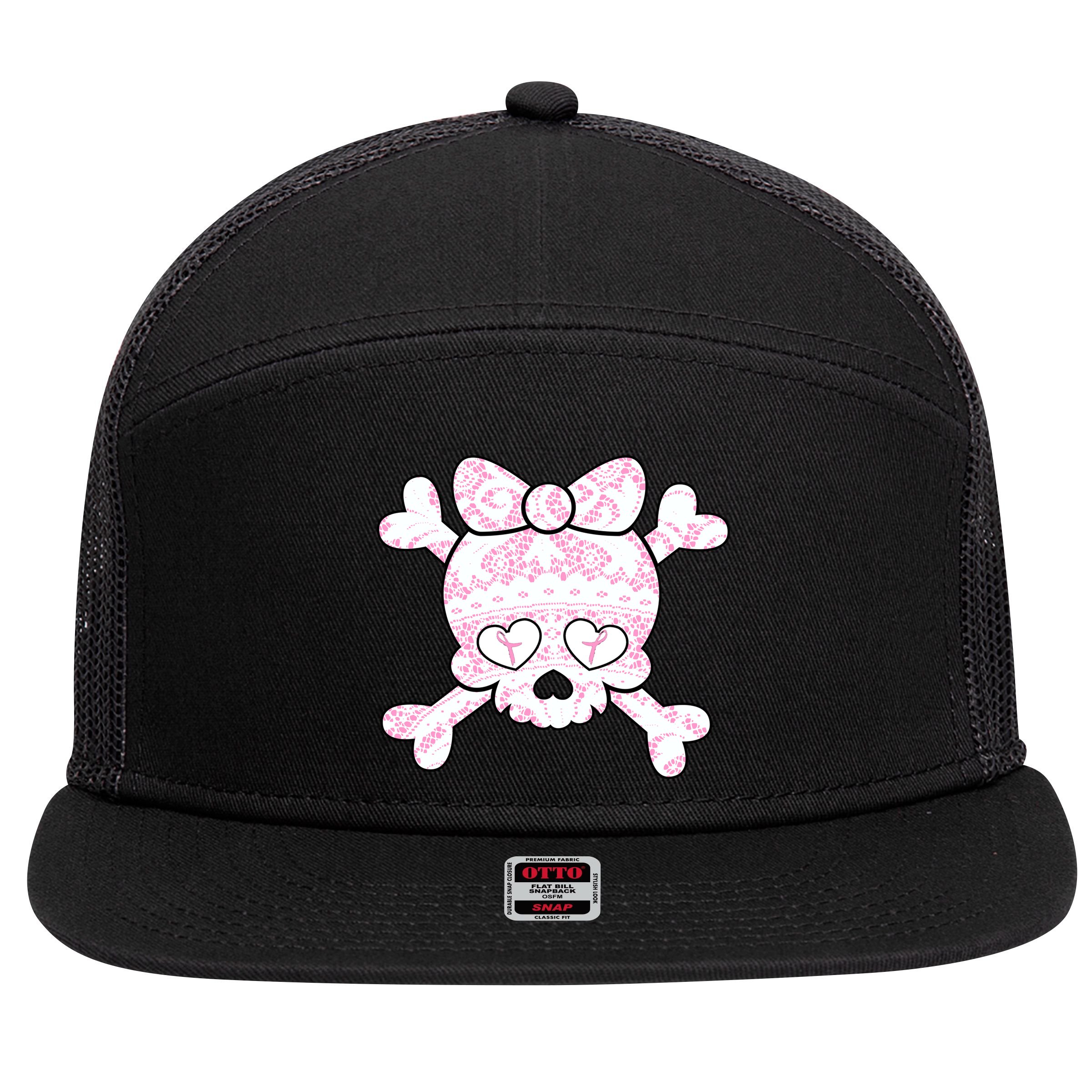 Cute Breast Cancer Bow Tie Skull 7 Panel Mesh Trucker Snapback Hat