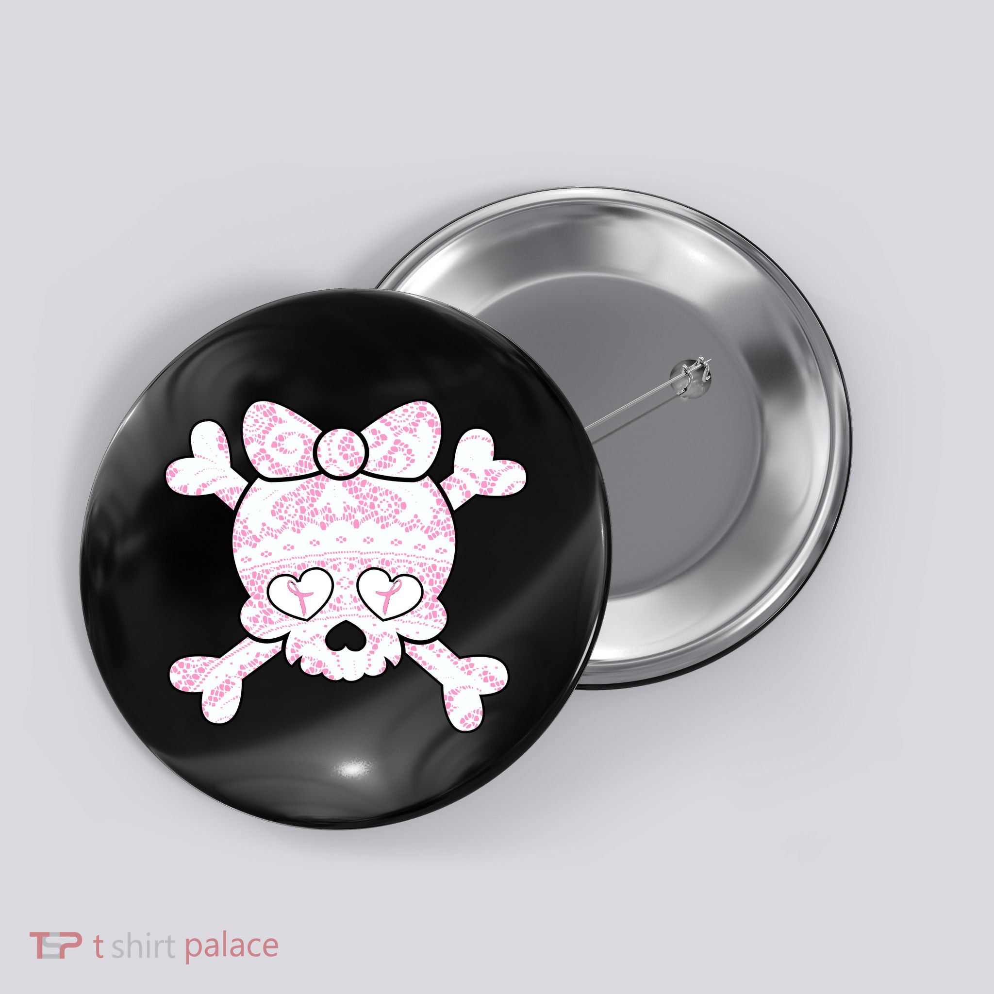 Cute Breast Cancer Bow Tie Skull Button