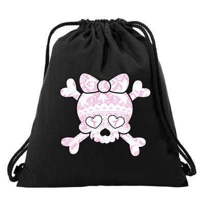 Cute Breast Cancer Bow Tie Skull Drawstring Bag