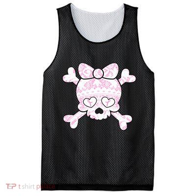 Cute Breast Cancer Bow Tie Skull Mesh Reversible Basketball Jersey Tank