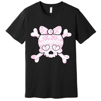 Cute Breast Cancer Bow Tie Skull Premium T-Shirt