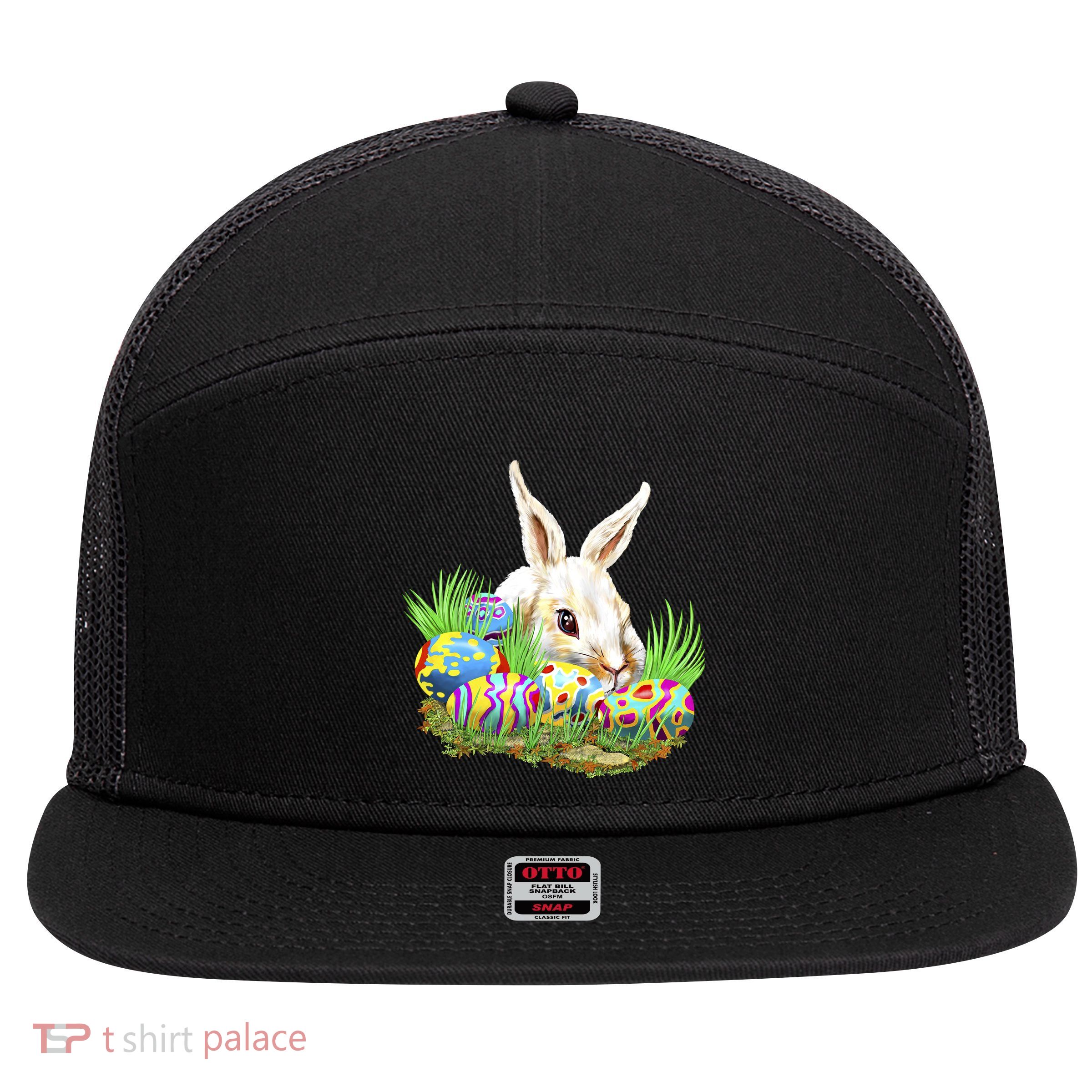 Cute Bunny with Easter Eggs 7 Panel Mesh Trucker Snapback Hat