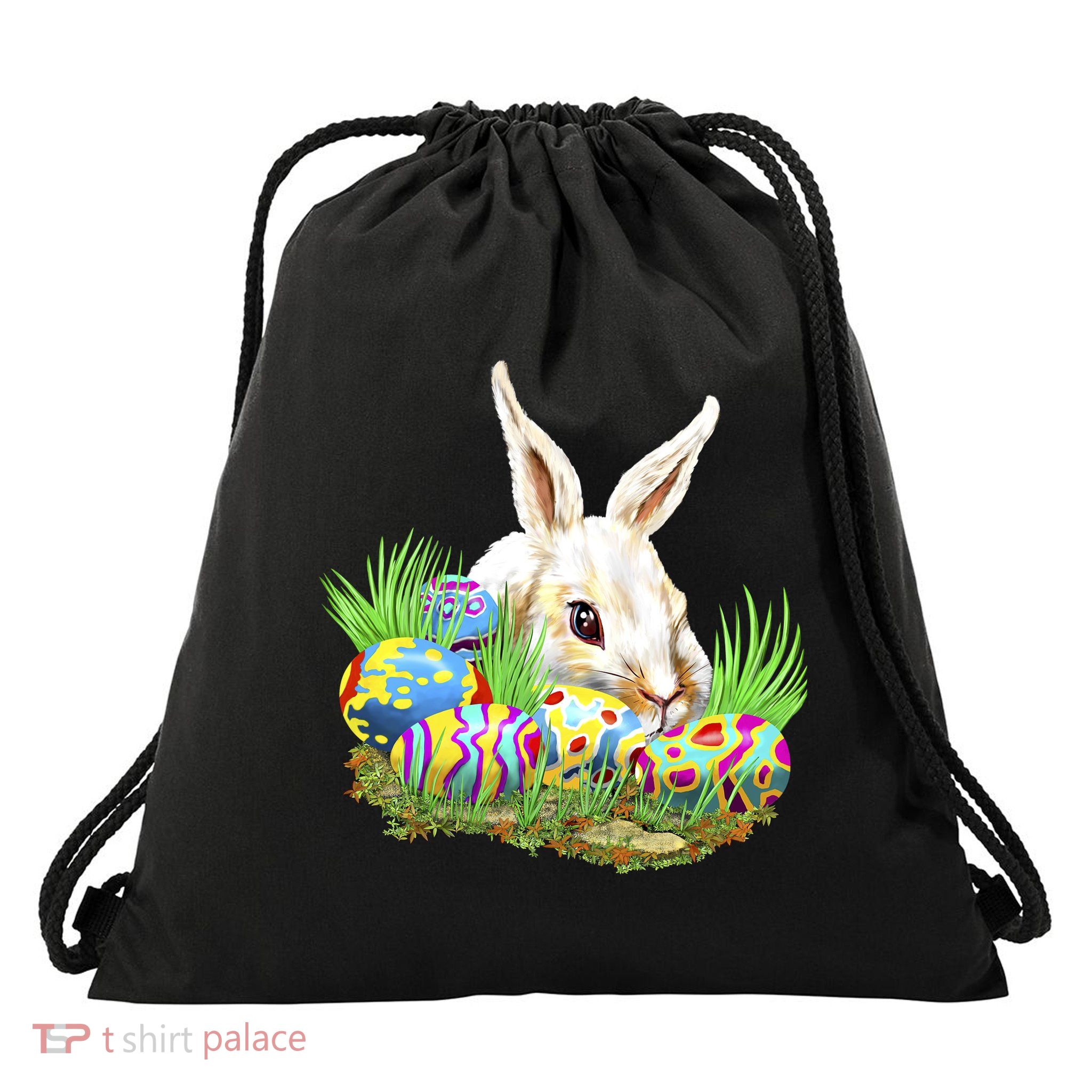 Cute Bunny with Easter Eggs Drawstring Bag
