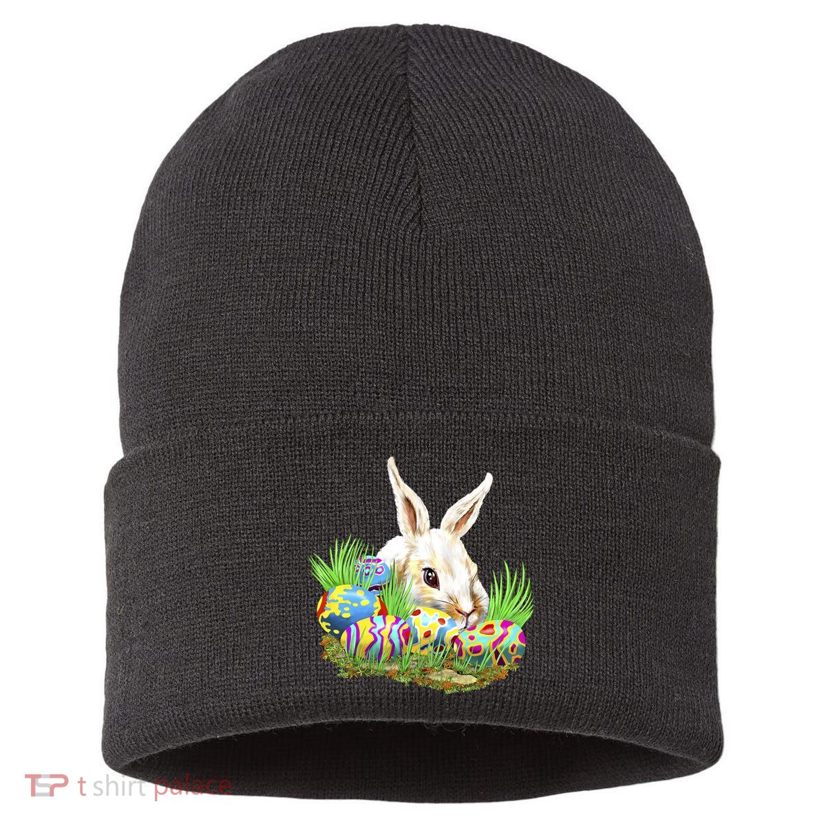 Cute Bunny with Easter Eggs Sustainable Knit Beanie
