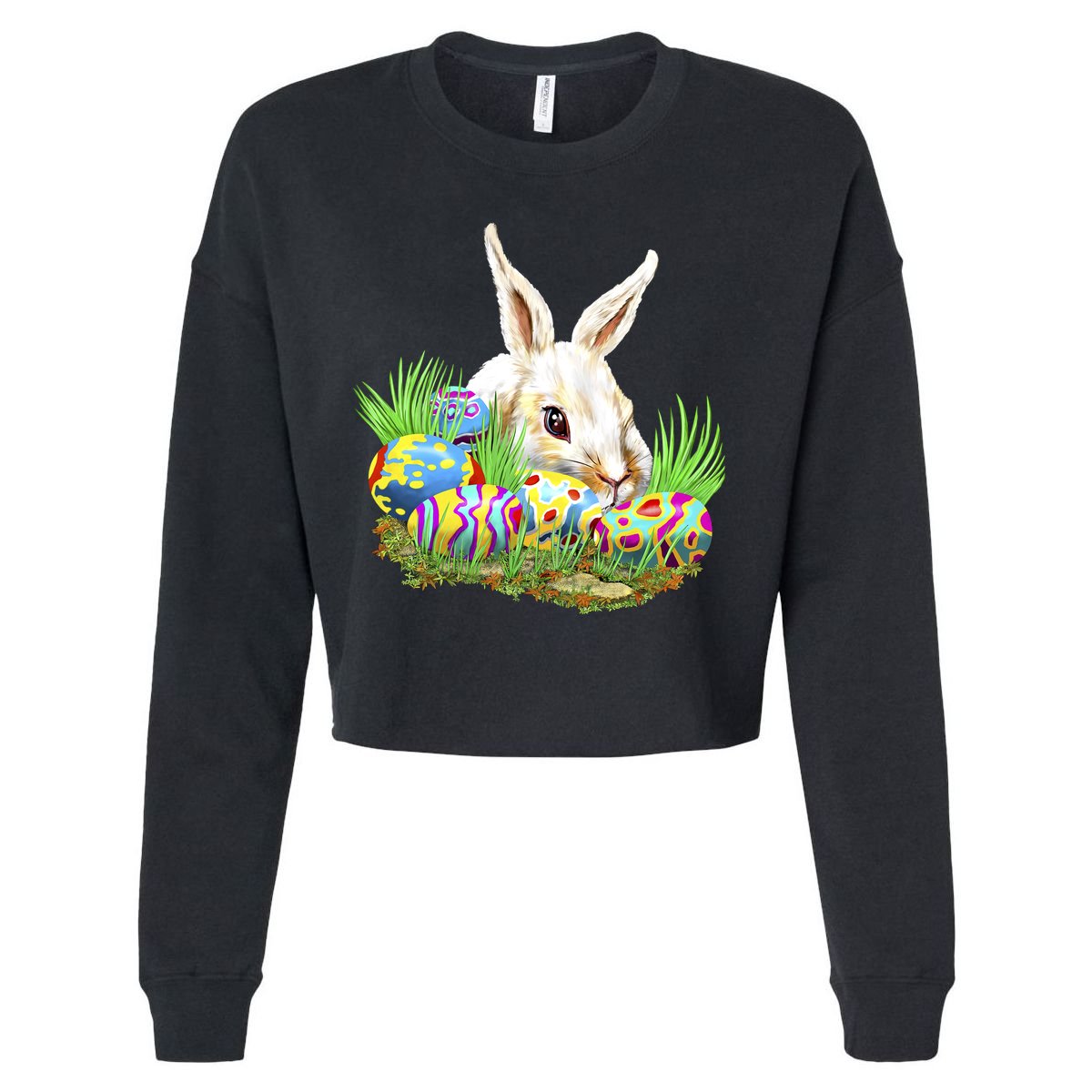 Cute Bunny with Easter Eggs Cropped Pullover Crew