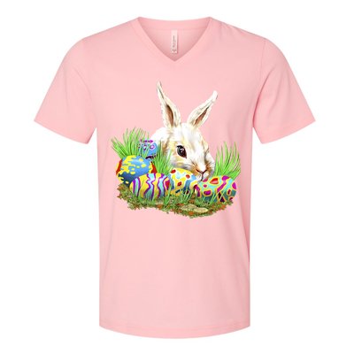 Cute Bunny with Easter Eggs V-Neck T-Shirt