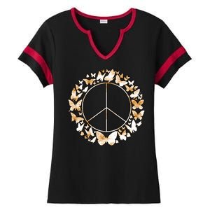 Cute Butterfly Peace Sign Ladies Halftime Notch Neck Tee