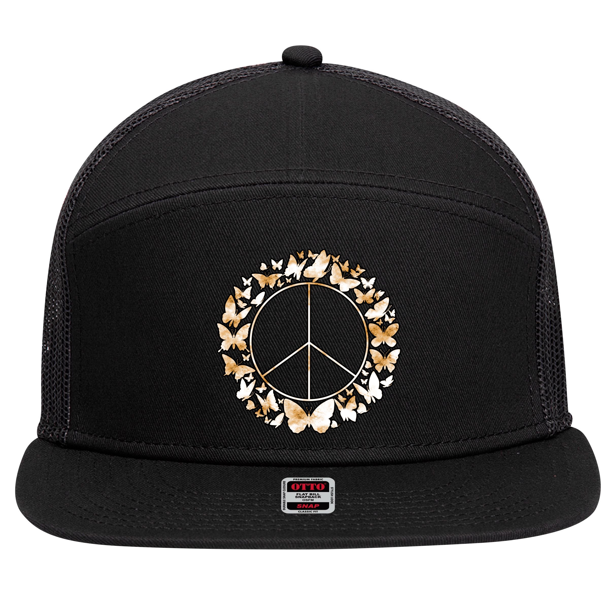 Cute Butterfly Peace Sign 7 Panel Mesh Trucker Snapback Hat