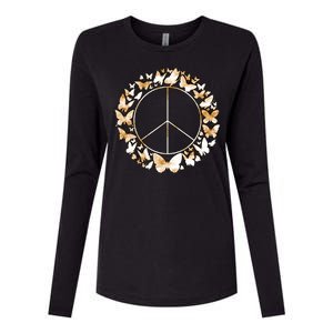 Cute Butterfly Peace Sign Womens Cotton Relaxed Long Sleeve T-Shirt