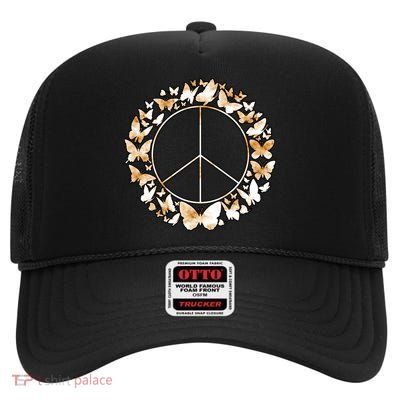 Cute Butterfly Peace Sign High Crown Mesh Back Trucker Hat