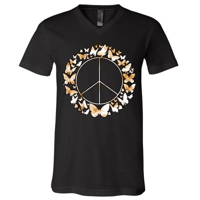 Cute Butterfly Peace Sign V-Neck T-Shirt
