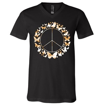 Cute Butterfly Peace Sign V-Neck T-Shirt