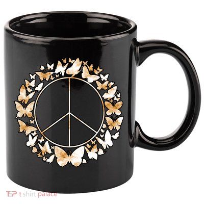 Cute Butterfly Peace Sign 11oz C Handle Ceramic Mug