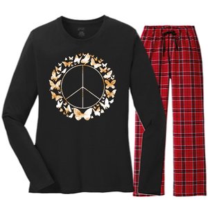 Cute Butterfly Peace Sign Women's Long Sleeve Flannel Pajama Set 