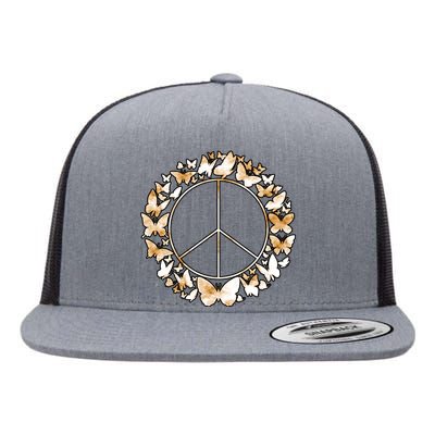 Cute Butterfly Peace Sign Flat Bill Trucker Hat