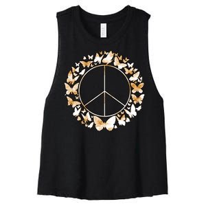 Cute Butterfly Peace Sign Women's Racerback Cropped Tank