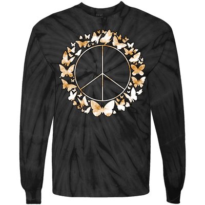 Cute Butterfly Peace Sign Tie-Dye Long Sleeve Shirt