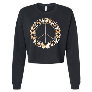 Cute Butterfly Peace Sign Cropped Pullover Crew