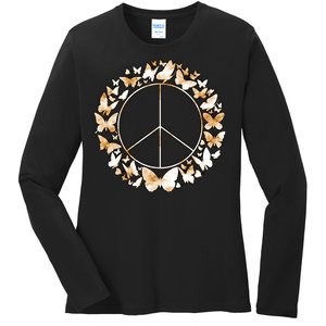 Cute Butterfly Peace Sign Ladies Long Sleeve Shirt