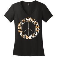 Cute Butterfly Peace Sign Women's V-Neck T-Shirt