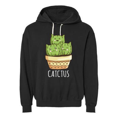Cute Cactus Three Cats Garment-Dyed Fleece Hoodie