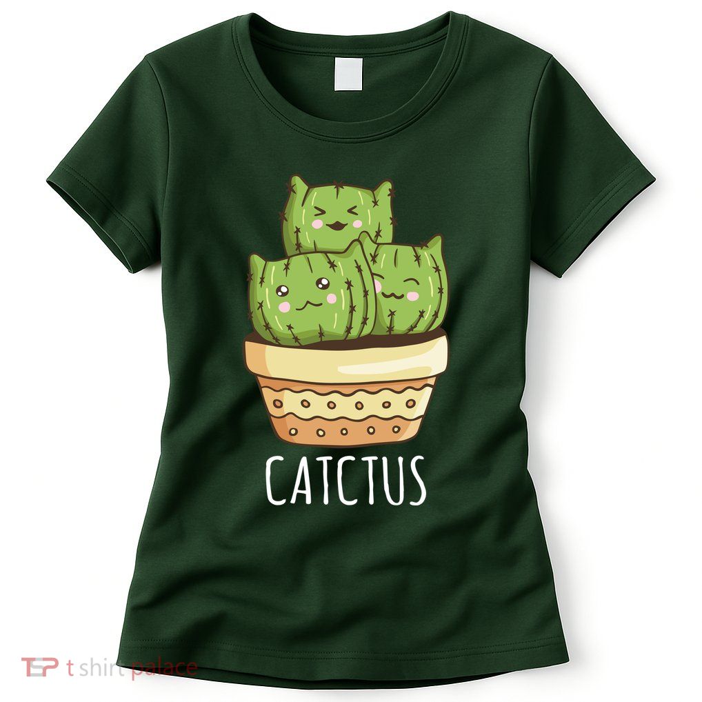 Cute Cactus Three Cats Womens T-Shirt
