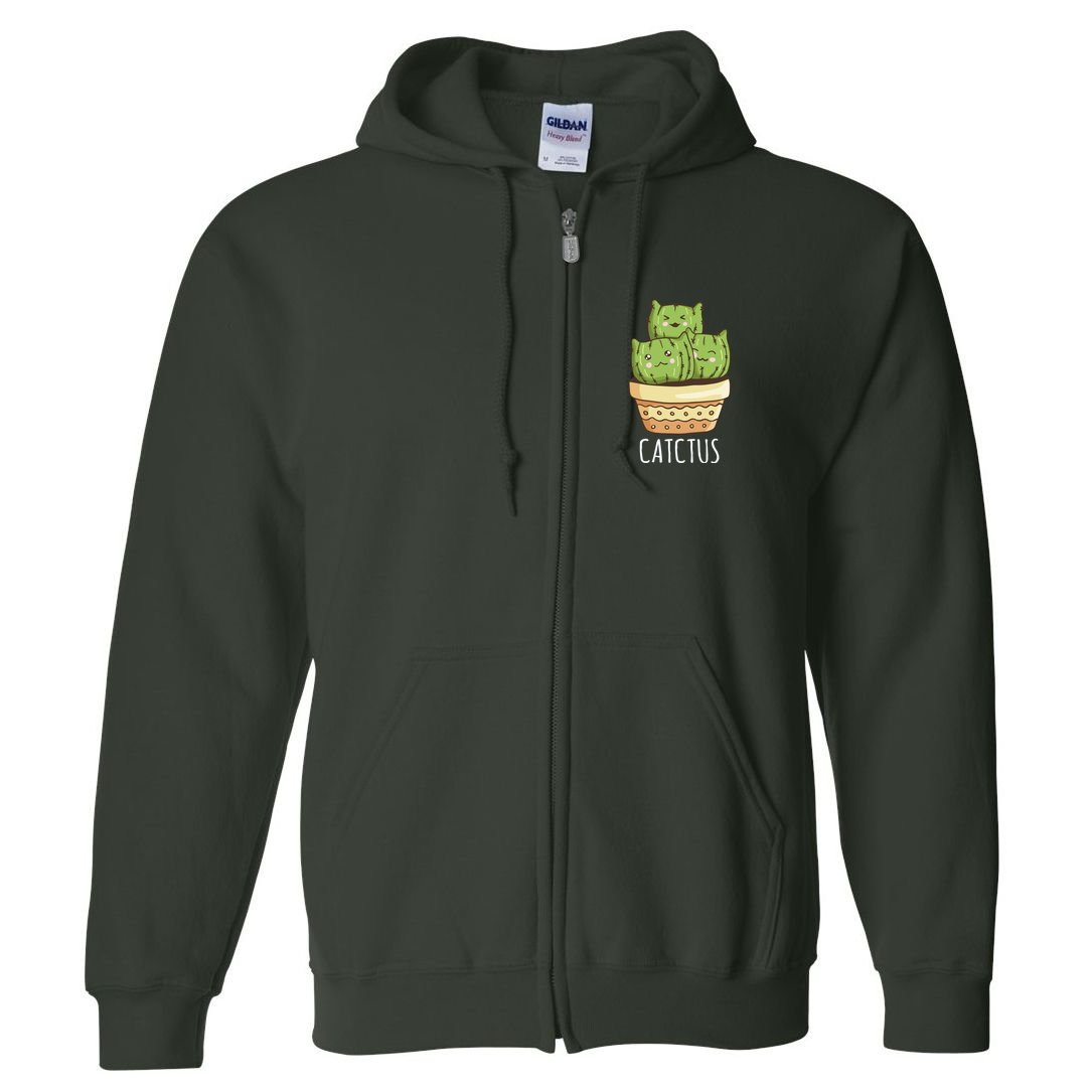 Cute Cactus Three Cats Full Zip Hoodie