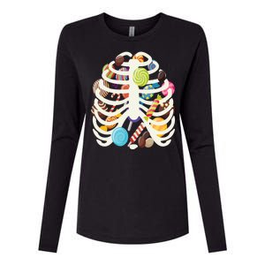 Cute Candy Skeleton Rib Cage Halloween Womens Cotton Relaxed Long Sleeve T-Shirt