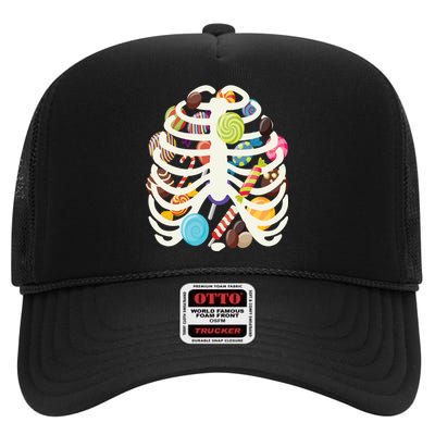 Cute Candy Skeleton Rib Cage Halloween High Crown Mesh Back Trucker Hat