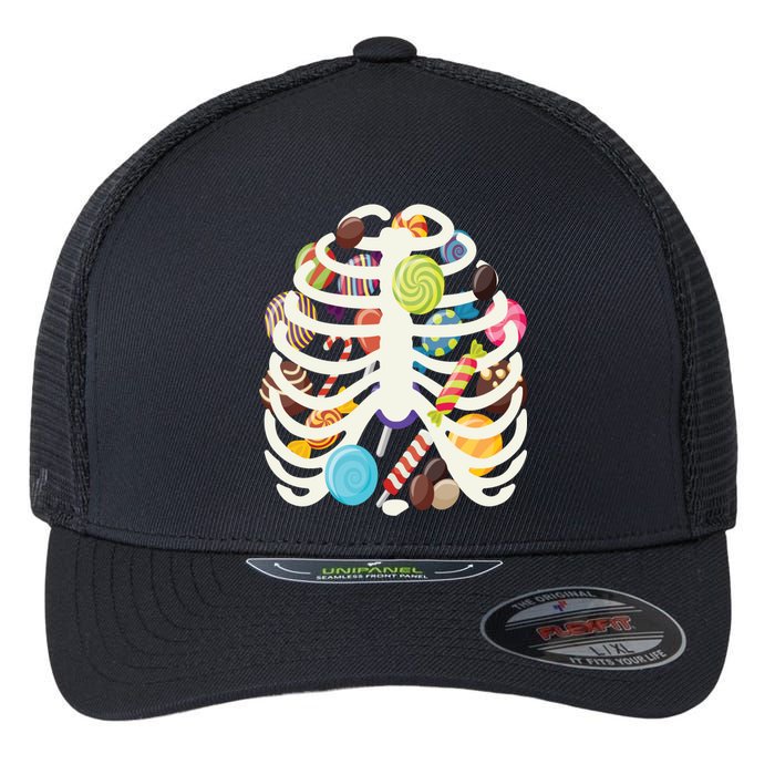 Cute Candy Skeleton Rib Cage Halloween Flexfit Unipanel Trucker Cap