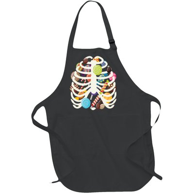 Cute Candy Skeleton Rib Cage Halloween Full-Length Apron With Pockets