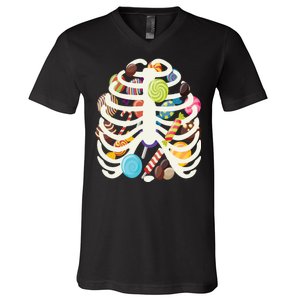 Cute Candy Skeleton Rib Cage Halloween V-Neck T-Shirt