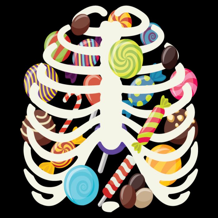 Cute Candy Skeleton Rib Cage Halloween V-Neck T-Shirt
