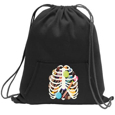 Cute Candy Skeleton Rib Cage Halloween Sweatshirt Cinch Pack Bag